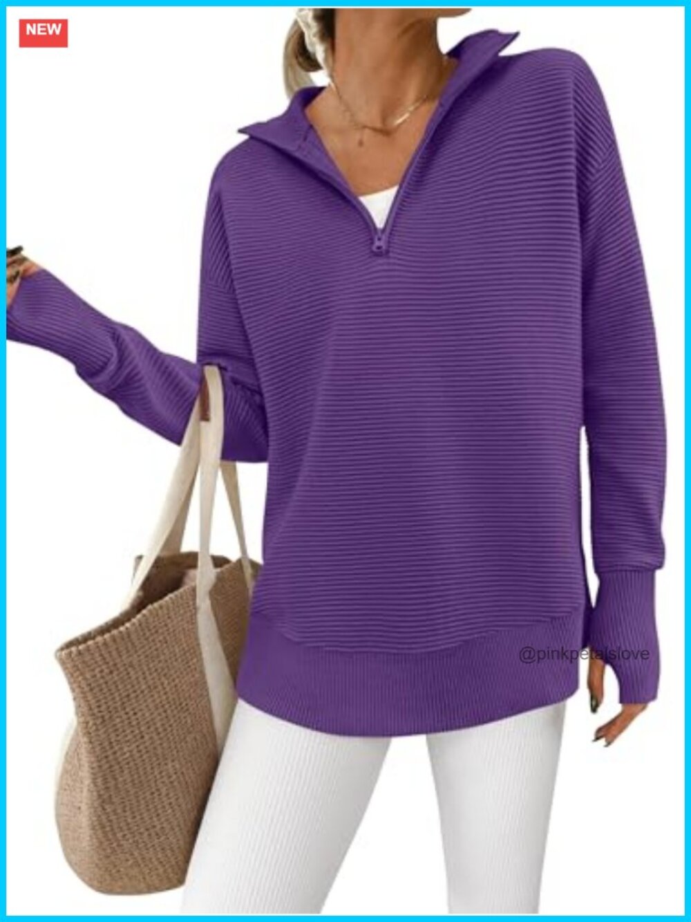Womens Long Sleeve Quarter Zip Ribbed Knit Pullover Sweater